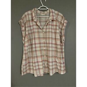 Love + Joy Plaid Button Up Short Sleeve Top Size 3X